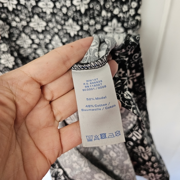 Boden Margot Scoop Neck Cap Sleeve Jersey Black White Print Midi Dress Sz 8L - Picture 8 of 10